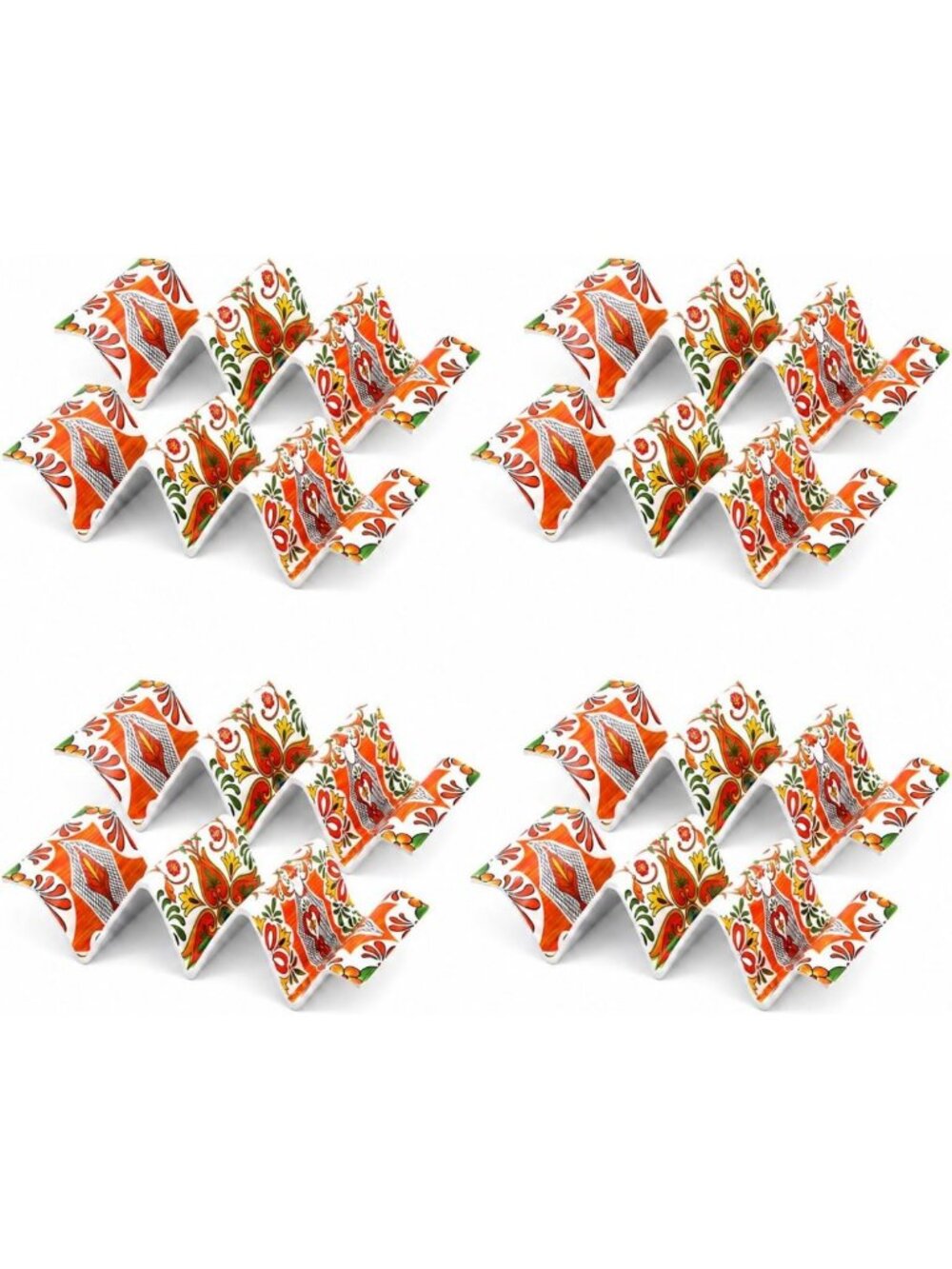 Colorful Melamine Taco Holder Stands - Set of 4, 3-Taco Rack, Fun Kitchen Decor
